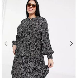 Simply Be shift dress with balloon sleeves in black print UK 24